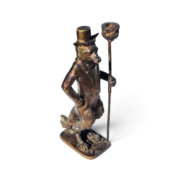 Brown 19th Century Bronze-Finish Anthropomorphic Fox or Dog Gentleman Candlestick Holder For Sale - Image 8 of 8