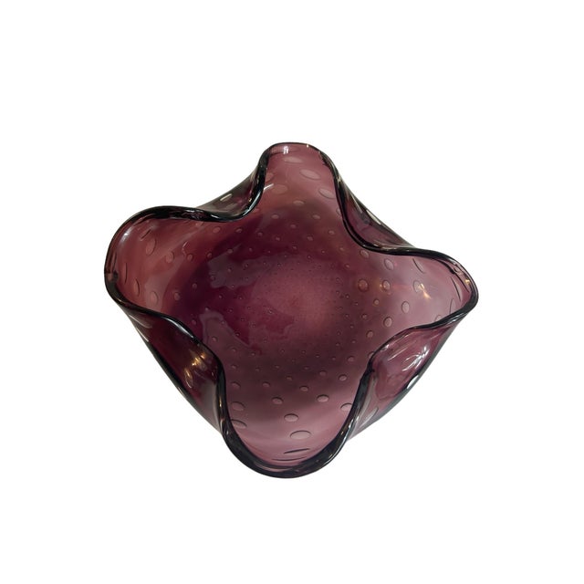 Vintage 1970s Art Glass Bowl Ashtray Amethyst Purple Bubble Bullicante Attributed to Murano For Sale - Image 9 of 11