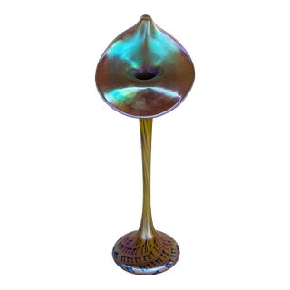 Vintage Modern Iridescent Jack in the Pulpit Art Glass Vase For Sale