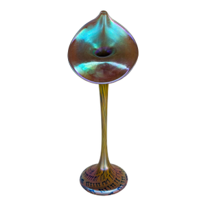 Vintage Modern Iridescent Jack in the Pulpit Art Glass Vase