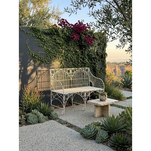 White Vintage Gothic Revival Style White Wrought Iron Garden Settee For Sale - Image 8 of 12