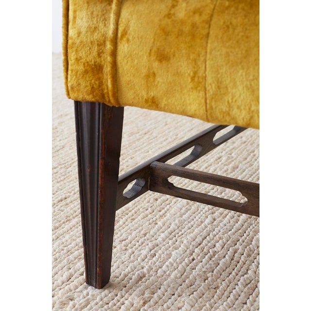 Chinese Chippendale Style Citron Velvet Camel Back Sofa For Sale - Image 11 of 13