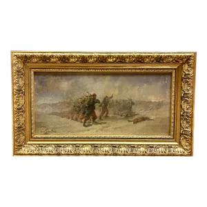 Late 19th Century Oil on Panel Prussian Battlefields Against French Infantry Soldiers Signed Leon Ambroise Gauthier 1875