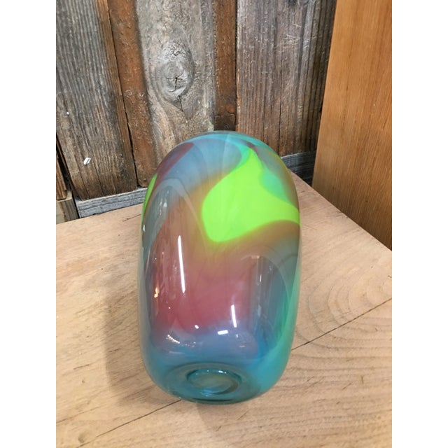 Contemporary Vintage Hand Blown Colorful Glass Vase, Signed. For Sale - Image 3 of 12