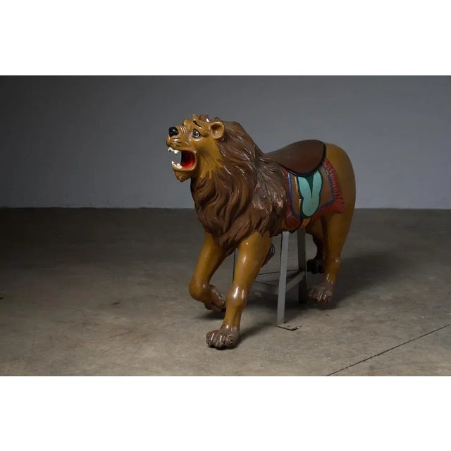 Antique Carved Wood Lion Carousel Figure For Sale - Image 3 of 7