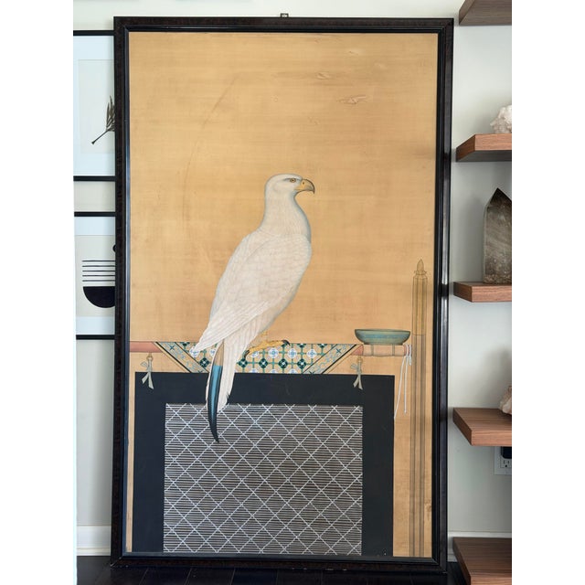 1920s Large Japanese Showa Period Falcon (Taka) Byōbu Screen Panel Nihonga Painting of Hawk on Perch, Framed Wall Art For Sale - Image 11 of 11