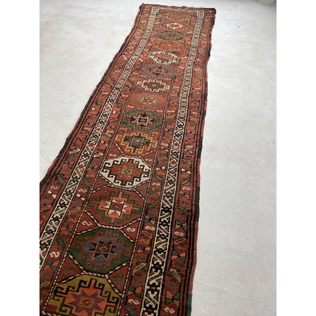 Vintage Plush Earthy Clay, Terracotta, Grassy Green & Persimmon Runner Rug 3.4 X 12.7 For Sale - Image 9 of 10