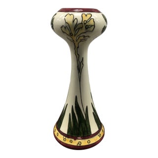 Antique Green and Yellow Royal Dux Art Nouveau Round Porcelain Vase For Sale
