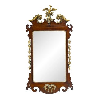 1940s Chippendale Style Mahogany & Giltwood Mirror With Phoenix Crest For Sale