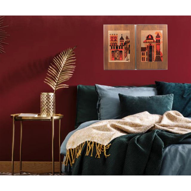 Judith Daner Enamel Artwork Wall Panel Cityscape, a pair For Sale - Image 15 of 17