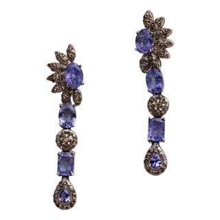 1990s Faceted Tanzanite and Diamond Drop Dangle Earrings, Pair For Sale