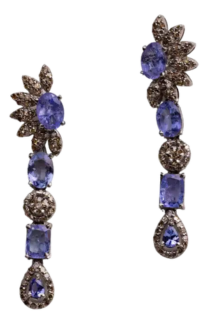 1990s Faceted Tanzanite and Diamond Drop Dangle Earrings, Pair