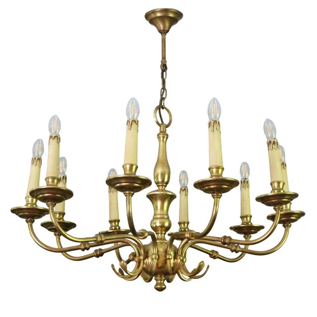 Metal Large Vintage Ormolu Brass Chandelier with Ten Lights and Arms, 1960 For Sale - Image 7 of 7