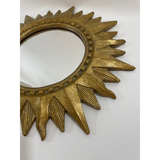 Vintage 1960s French Style 16.5" Gilded Sunburst Wall Mirror For Sale - Image 6 of 17