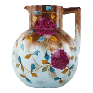Antique Hand-Painted Hydrangea Pitcher With Rustic Floral Design