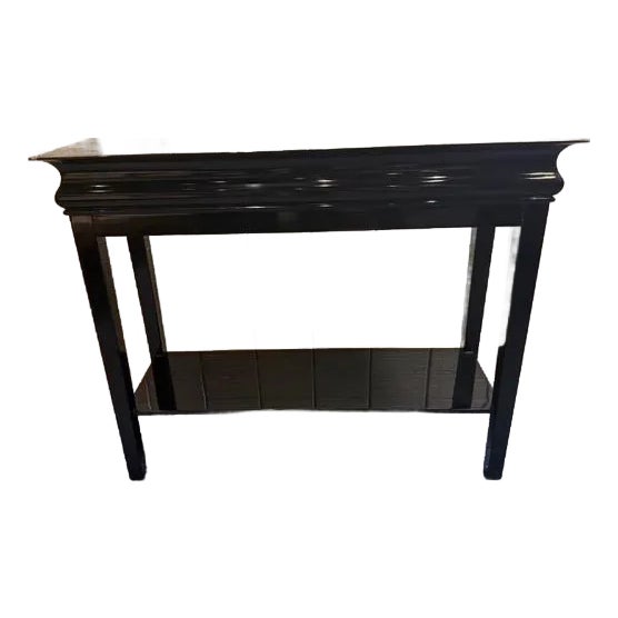 1990s Asian Inspired Black Lacquered Console Table With Lower Shelf For Sale