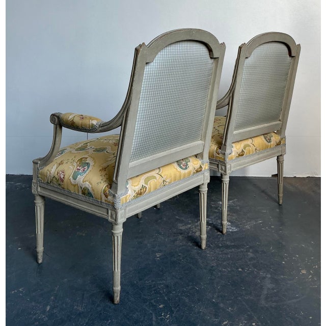 Vintage French Regency Fauteuils With Embroidered Jacquard Uoholdtery - A Pair For Sale - Image 9 of 12
