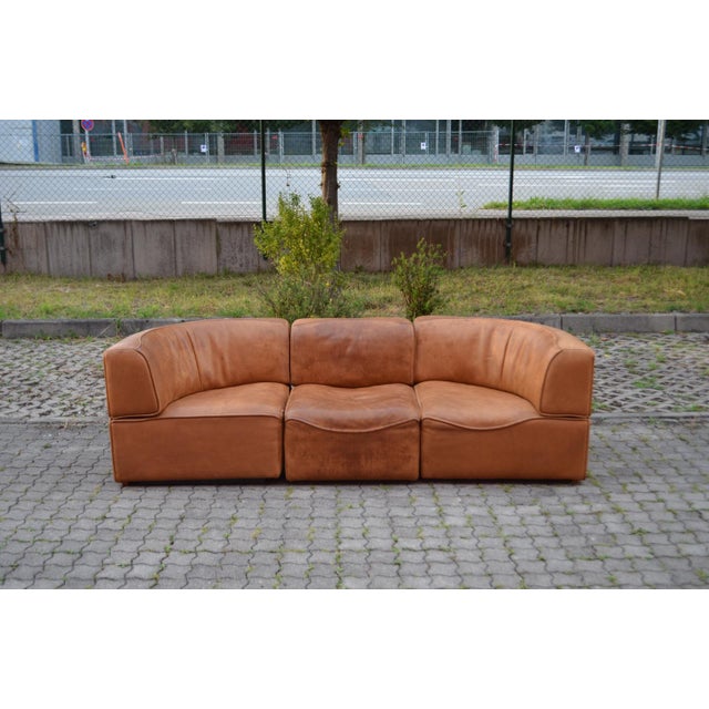 Mid-Century Modern Vintage DS 15 Modular Cognac Saddle Leather Sofa from de Sede, 1970s, Set of 3 For Sale - Image 3 of 18