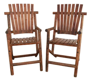 Late 20th Century Pair of Large Wood Deck Adirondacks Style Garden Arm Chairs