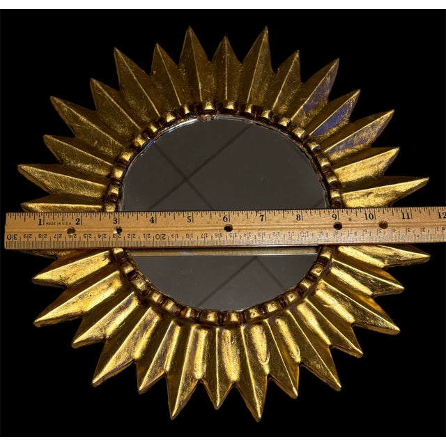 Art Deco French Style Gilded Wood Cut Sunburst Wall Mirror 12" For Sale - Image 3 of 4