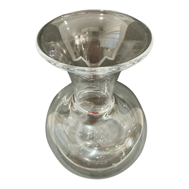 Mid 20th Century Handblown Clear Art Glass Decanter Carafe 9.25" Bulbous Form Studio Glass Attributed Simon Pearce For Sale