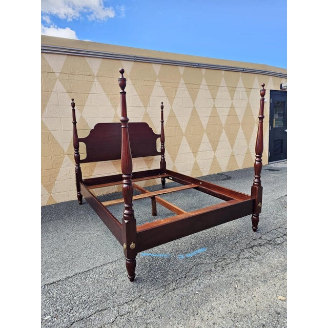 Brown Quality Solid Mahogany Queen Size Bed Attributed to Henkel Harris With Urn Finials For Sale - Image 8 of 11