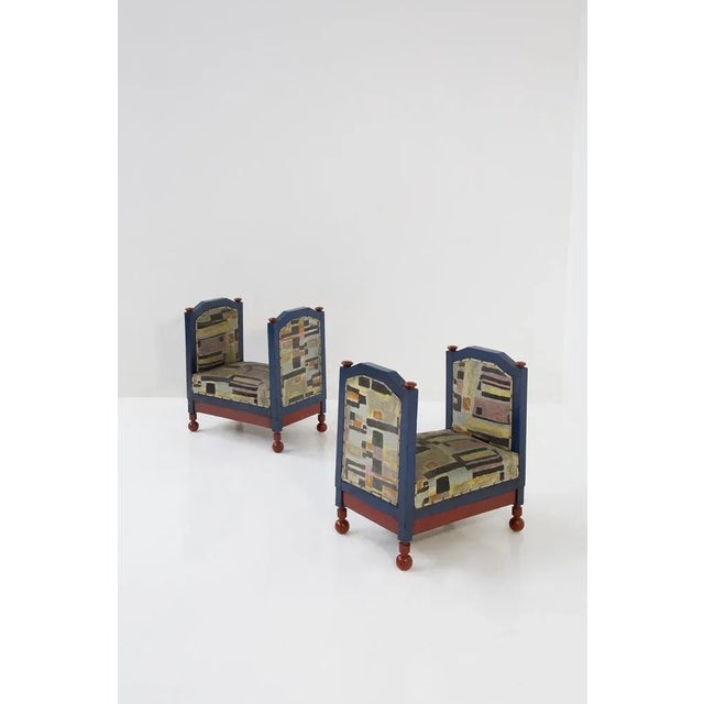 Set of Futurist Stools in Blue and Red attributed to Fillìa Luigi Colombo, 1925 For Sale - Image 10 of 10