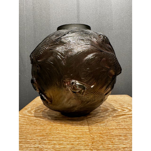 Vintage Formosa Vase in Dark Grey Glass by R. Lalique, 1926 For Sale - Image 9 of 13