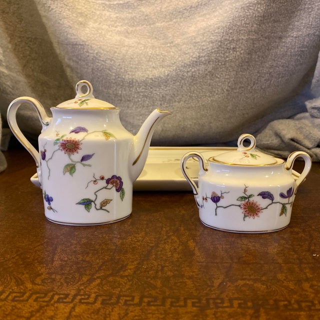 Late 20th Century Richard Ginori Italy Floral Porcelain Tea Service Set With Tray, Sugar, Creamer & Saucers - Set of 6 For Sale - Image 11 of 12