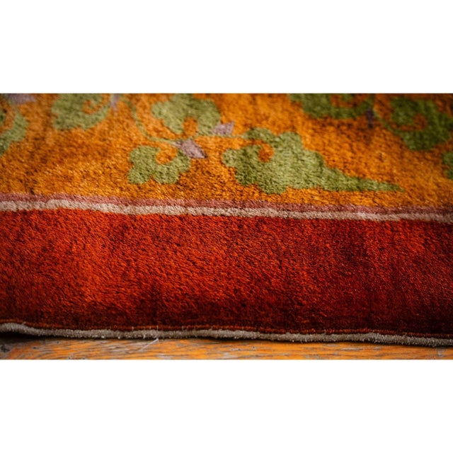 1920s Orange Branches Sprays Modern Floral Antique Chinese Knotted Art Deco Rug For Sale - Image 4 of 10