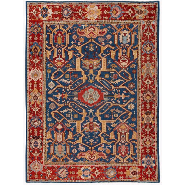 Navy Blue Red Vintage Turkish Handmade Navy Blue Wool Rug With Allover Motif For Sale - Image 8 of 8
