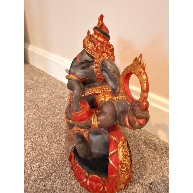 Vintage Mid-Century Signed Balinese Hand-Carved Ganesha Wood Sculpture by I Wayan Pageh For Sale - Image 10 of 12