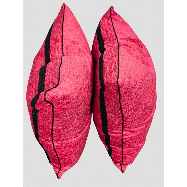 Fuchsia and Black Tape, Cord Custom Pillow Pair For Sale In Greensboro - Image 6 of 9