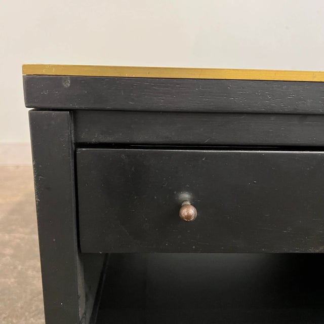 Calvin Paul McCobb for Calvin Leather Top Brass Trim Black Coffee Table For Sale - Image 4 of 13