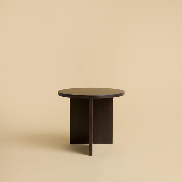Contemporary Round Smoked Oak Side Table by Lebanto For Sale - Image 3 of 6
