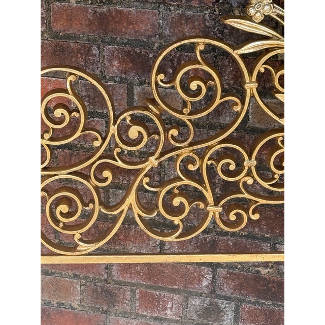Metal 1960s Mid-Century French Floral Tole Headboard | Newly Painted and Hand Gilt | Full For Sale - Image 7 of 10