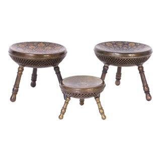 Set of Three Anglo Indian Brass Foot Stools For Sale