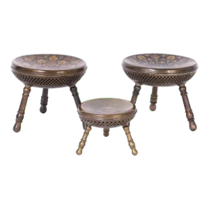 Set of Three Anglo Indian Brass Foot Stools