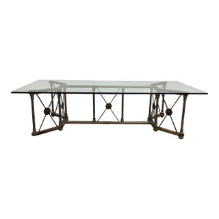 Vintage Maison Jansen Style Hollywood Regency Style Brass and Glass Coffee Table For Sale