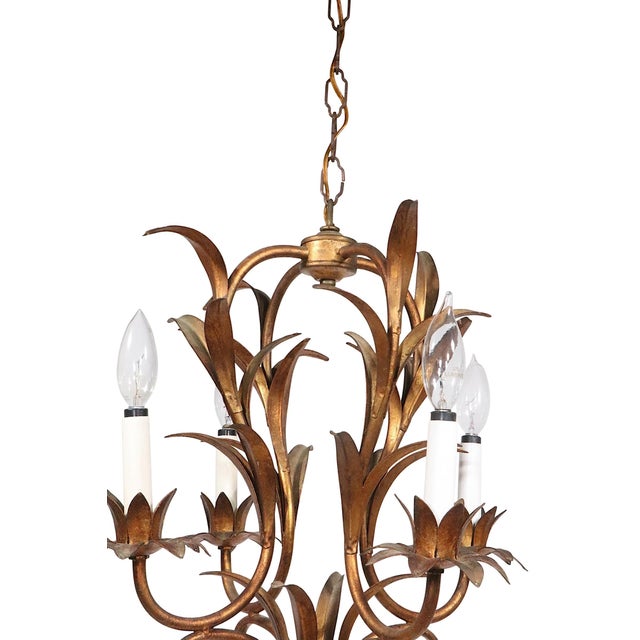Metal Italian Gilt Metal Foliate Chandelier C. 1940/60's For Sale - Image 7 of 12