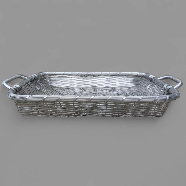 Farmhouse Vintage French Style Silver Mesh Woven Basket Tray For Sale - Image 3 of 11