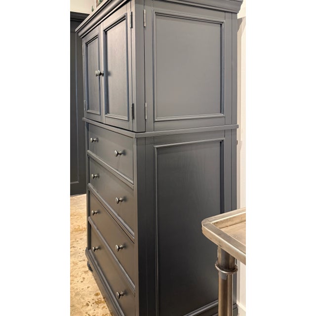 Transitional Pottery Barn Black Wooden Storage Cabinet For Sale - Image 3 of 4