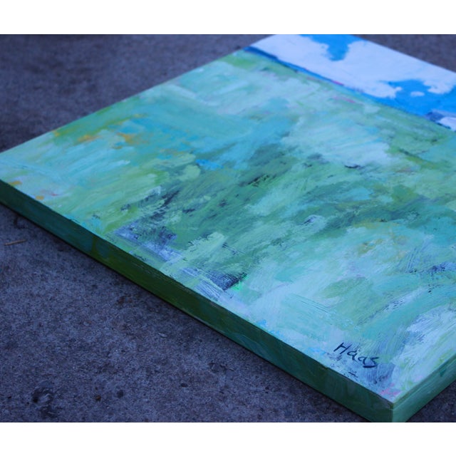 Contemporary White Barn on the Horizon – Contemporary Landscape Oil by L Haas For Sale - Image 3 of 10