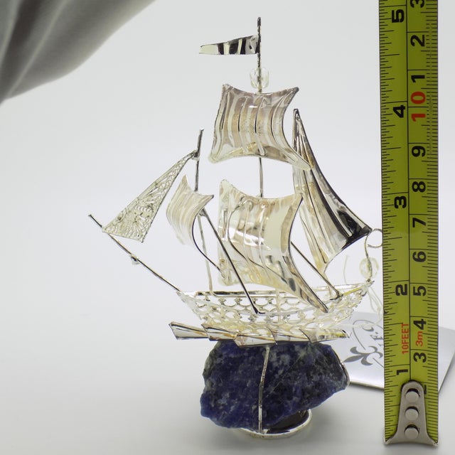 Vintage Italian Handmade Genuine Silver and Stone Sailing Ship Decorative Figure Sculpture For Sale - Image 11 of 11