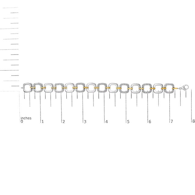 Early 21st Century .925 Two-Tone Sterling Silver Diamond Accent Open Box Link Bracelet (I-J Color, I1-I2 Clarity) - 7" For Sale - Image 5 of 5