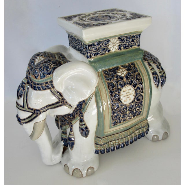 Boho Chic Vintage Ceramic Glazed Elephant Side/Occasional Table, and.or Occasional Seat For Sale - Image 3 of 18