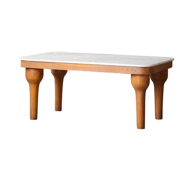 Mid-Century Modern Matthew Izzo Home Mango Wood and Marble Coffee Table For Sale - Image 3 of 4