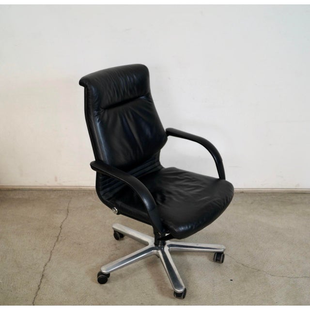 Postmodern 1980’s Postmodern Swiss Reclining Leather Office Desk Chair For Sale - Image 3 of 12