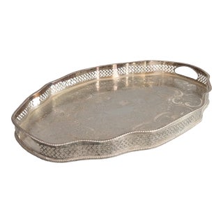 Vintage English Sheffield Silver Plate Serpentine Gallery Tray For Sale