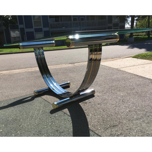 Mid-Century Modern Chrome & Brass U-Shaped Dining Table Manner of Romeo Rega Italy For Sale - Image 3 of 13